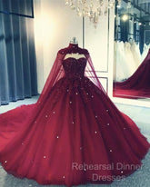Tulle Ball Gown Wedding Dress, With Cape Semi Formal Prom Dresses, Evening Dresses